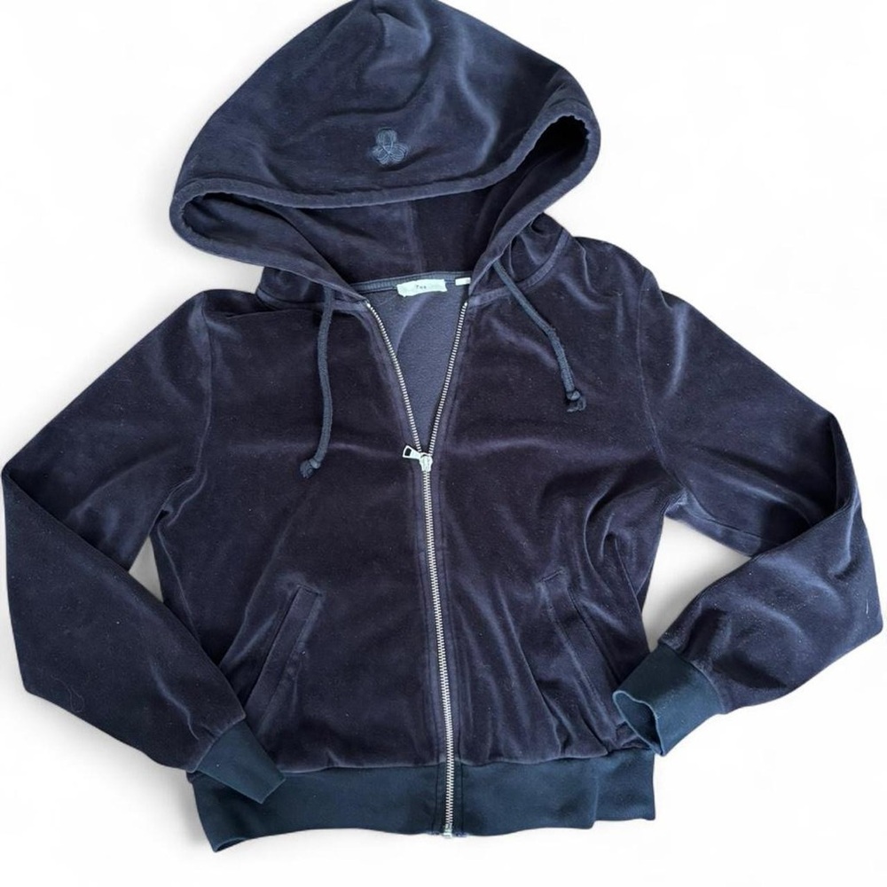 TNA Navy Velour Zip-Up Hoodie